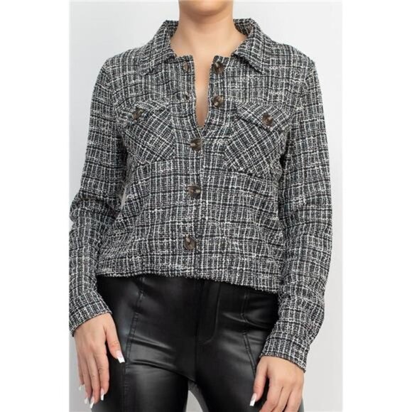 Black Plaid Button-down Tweed Jacket - Picture 5 of 6